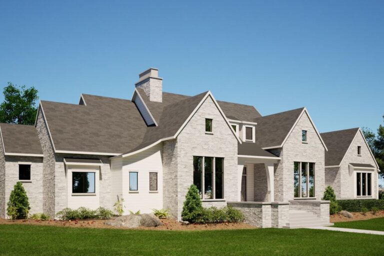6-Bedroom Single-Story Contemporary Floor Plan with Vaulted Great Room, Lower Level, and Side-Load Garage
