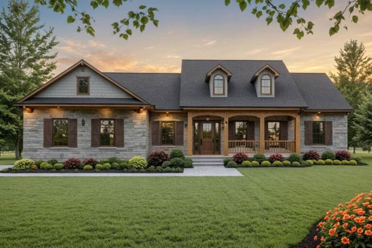 3-Bedroom Single-Story Craftsman Home with Side-Entry Garage and Front and Rear Porches (Floor Plan)