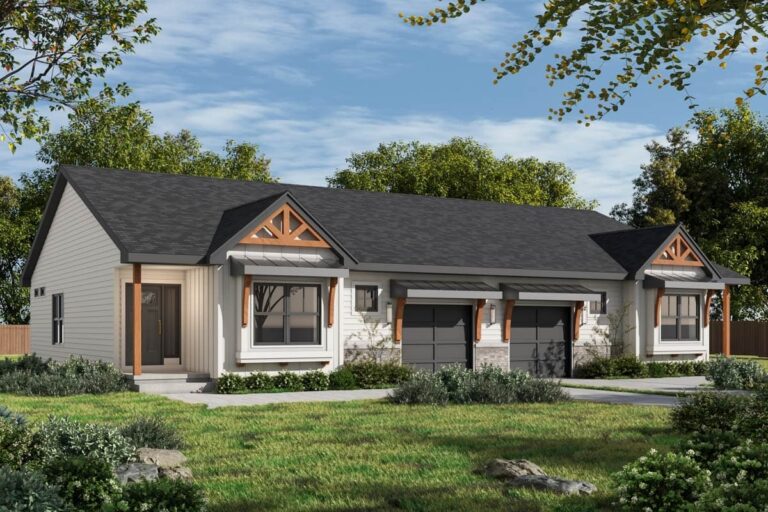 4-Bedroom 1-Story Modern Craftsman Duplex with Split Bedrooms and Home Office (Floor Plan)