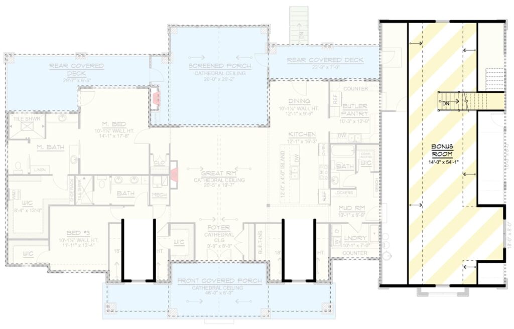 Plan 135473GRA: Spacious Farmhouse House Plan with Three Bedrooms and Expansive Bonus Room - Floor Plan - Optionally Finished Bonus - Country, Craftsman, Farmhouse, New American, Traditional, Transitional