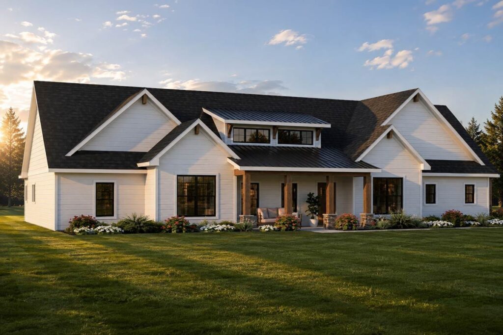 Plan 135475GRA: Modern New American House Plan with 3 Bedrooms and 3-Car Garage - Image #2 - Country, Craftsman, Farmhouse, Modern Farmhouse, New American