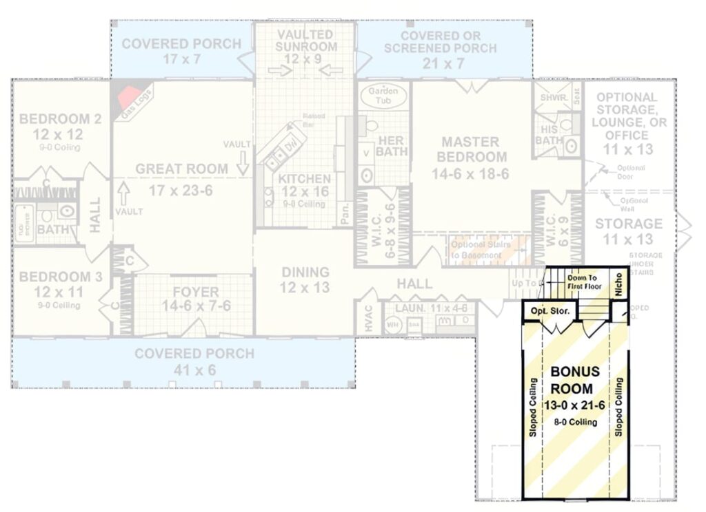 Plan 51390MM: Country Ranch House Plan with Three Bedrooms and Bonus Room - Floor Plan - 2nd Level - Country, Ranch, Traditional