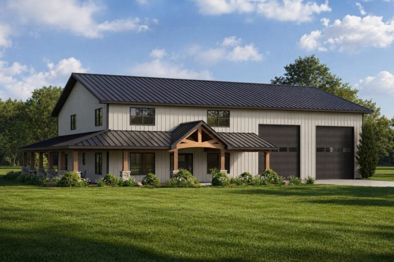 4-Bedroom 2-Story Barndominium With Wraparound Porch And Two-Story Great Room (Floor Plan)