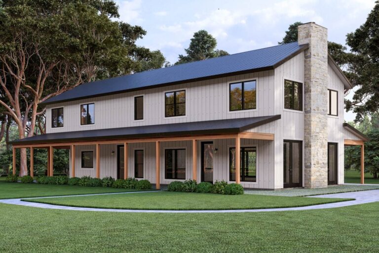 2-Bedroom 2-Story Barndominium With Two-Story Great Room And Home Office (Floor Plan)
