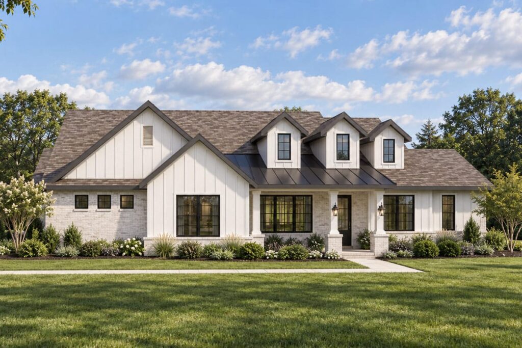 Plan 440055PWL: Modern Farmhouse House Plan with Five Bedrooms and Two Master Suites - Image #1 - Farmhouse, Modern Farmhouse, New American