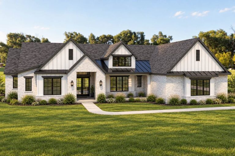 4-Bedroom 1-Story Modern Farmhouse With 10-Foot Ceilings And Split Bedrooms (Floor Plan)