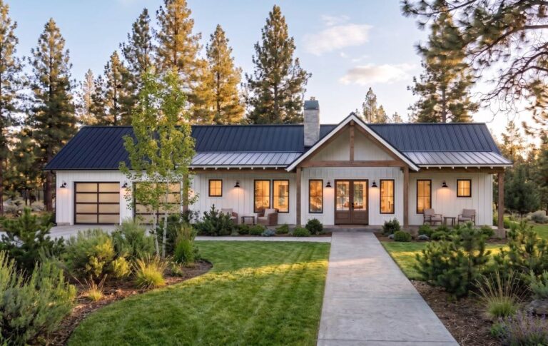 3-Bedroom 1-Story Modern Farmhouse With Two-Story Great Room And Drive-Thru Garage (Floor Plan)
