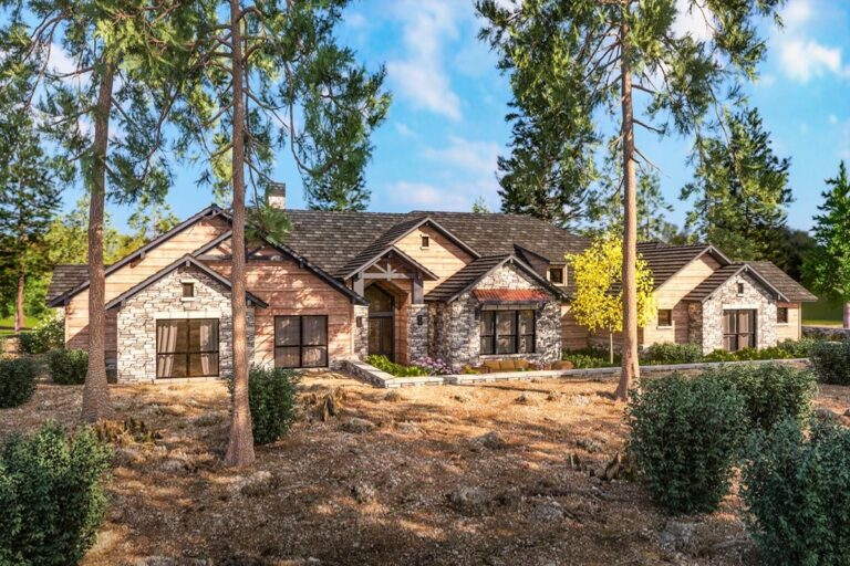 4-Bedroom 1-Story Country Farmhouse With Vaulted And Beamed Great Room And Walk-In Pantry (Floor Plan)